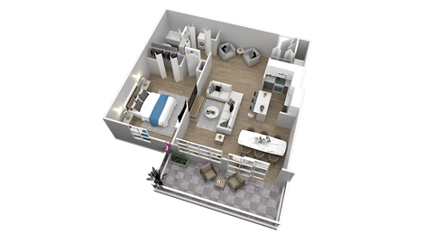 Floor plan for 1 bed, 1 bath, 775 sqft